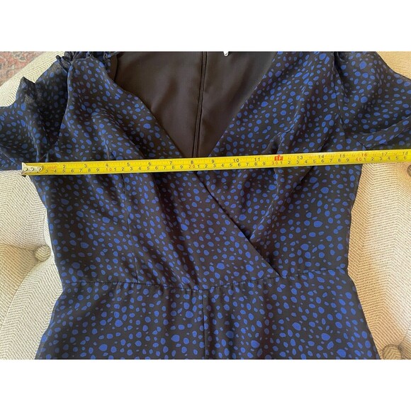 Fame & Partners Dotted Jumpsuit V-Neck Black/Blue Long Sleeve Wide Leg Size 2 - Picture 7 of 11